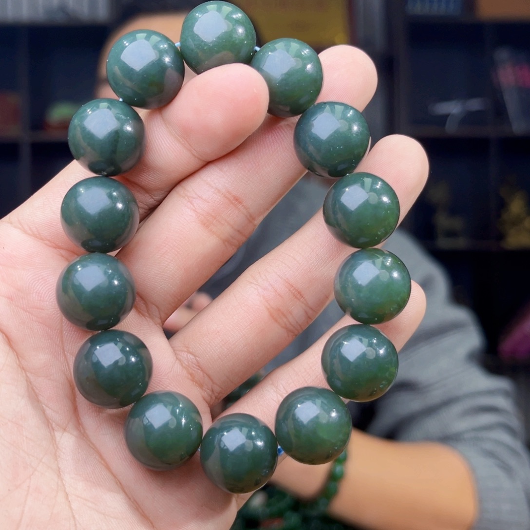 和田玉未镶嵌手串天然和田玉新疆且末料瓷蓝卡16微瑕