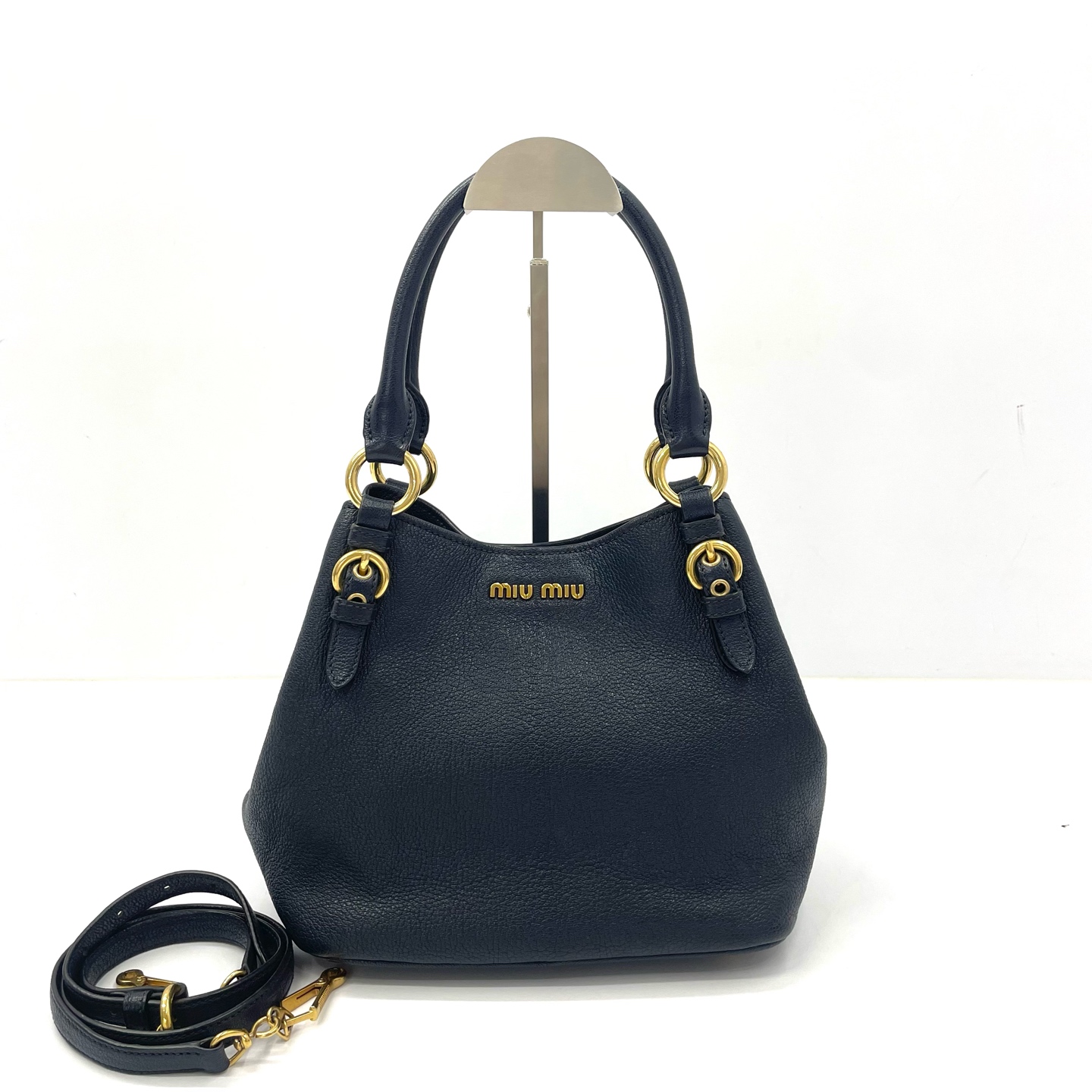 95新 MIU MIU/缪缪 98新  墨蓝色原皮手提单肩包