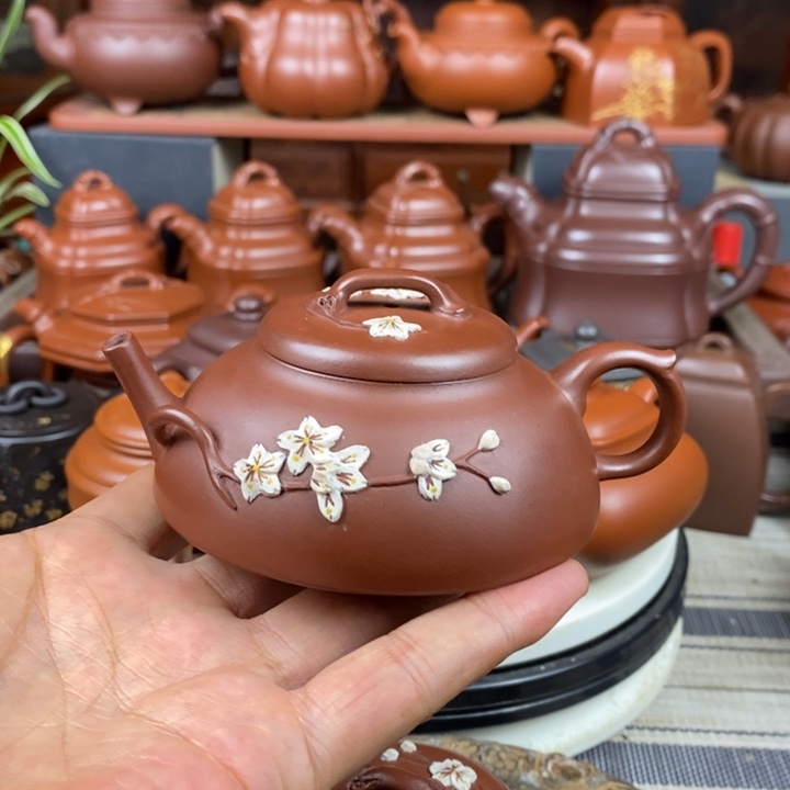 茶壶紫砂梅花半月130cc原矿老紫泥特价