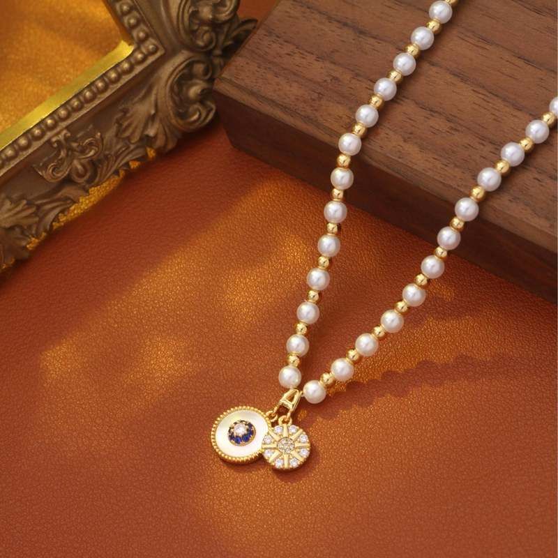 铜亚克力项链 铜镀真金天然贝壳罗盘八芒星项链女小众设计轻奢高