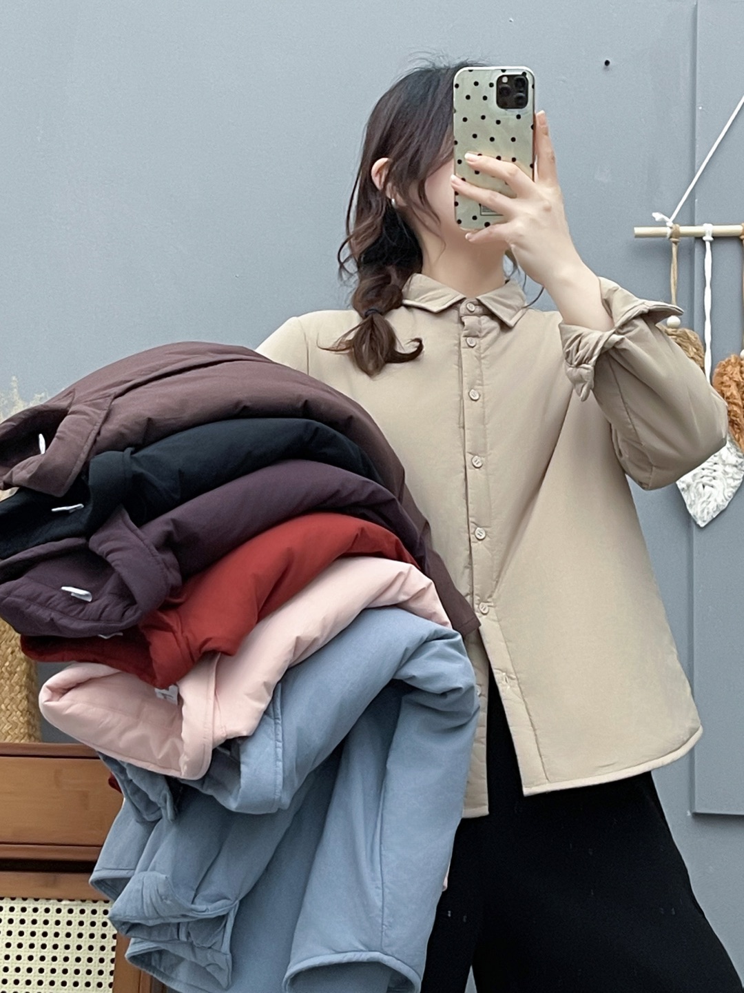 纯色秋冬季保暖宽松翻领洋气夹棉韩版短款棉衬衣