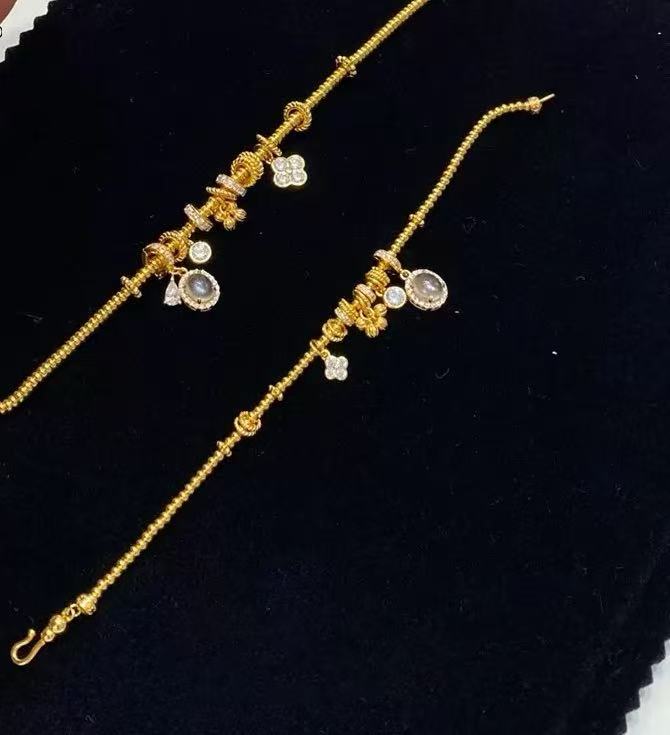 铜合金合成锆石手链 SQ思岐-龙心四叶草金色算盘珠盘缠手链5958