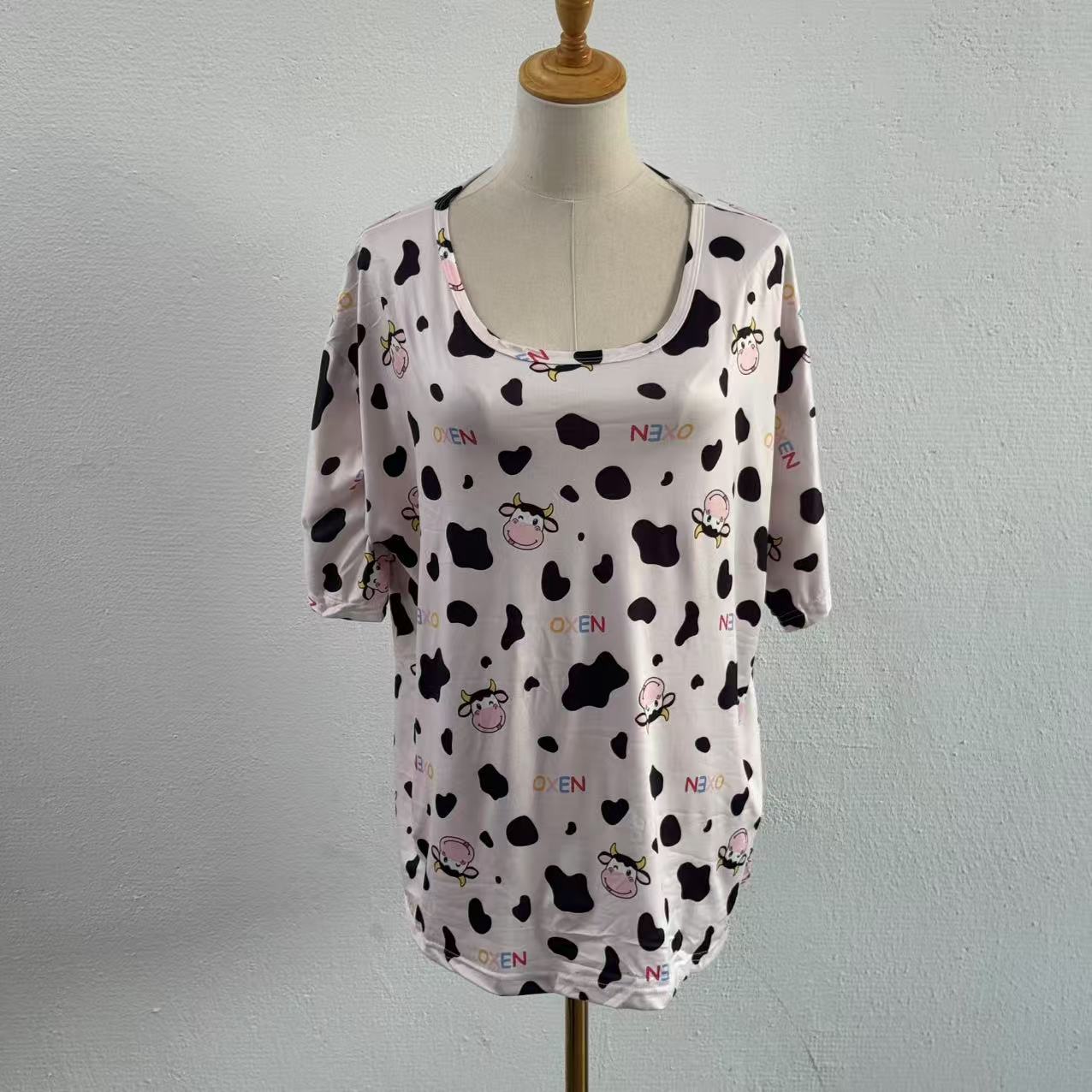 D521 夏季奶牛印花女体恤舒适家用