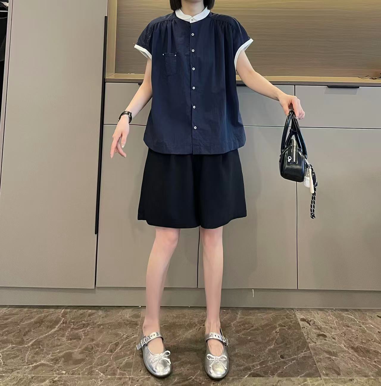 米可/MK-2305ZJ【衬衫单排扣显瘦通勤上衣】时尚休闲夏季新款衬衫