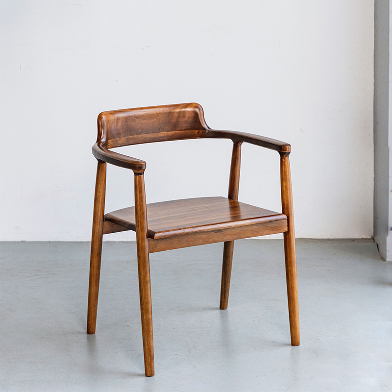 南美胡桃木扶手简约日式实木餐椅休闲椅原木广岛靠背椅