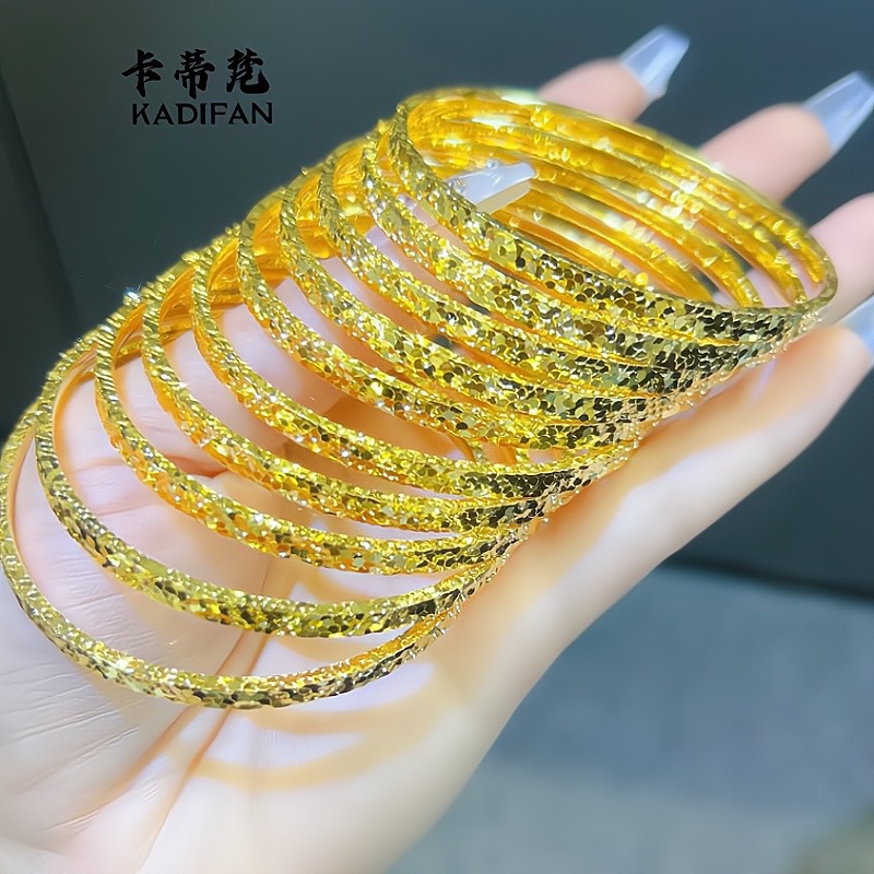 合金手镯 越南碎碎冰镀金手镯女款仿黄金锤纹碎冰冰闭口金镯子货