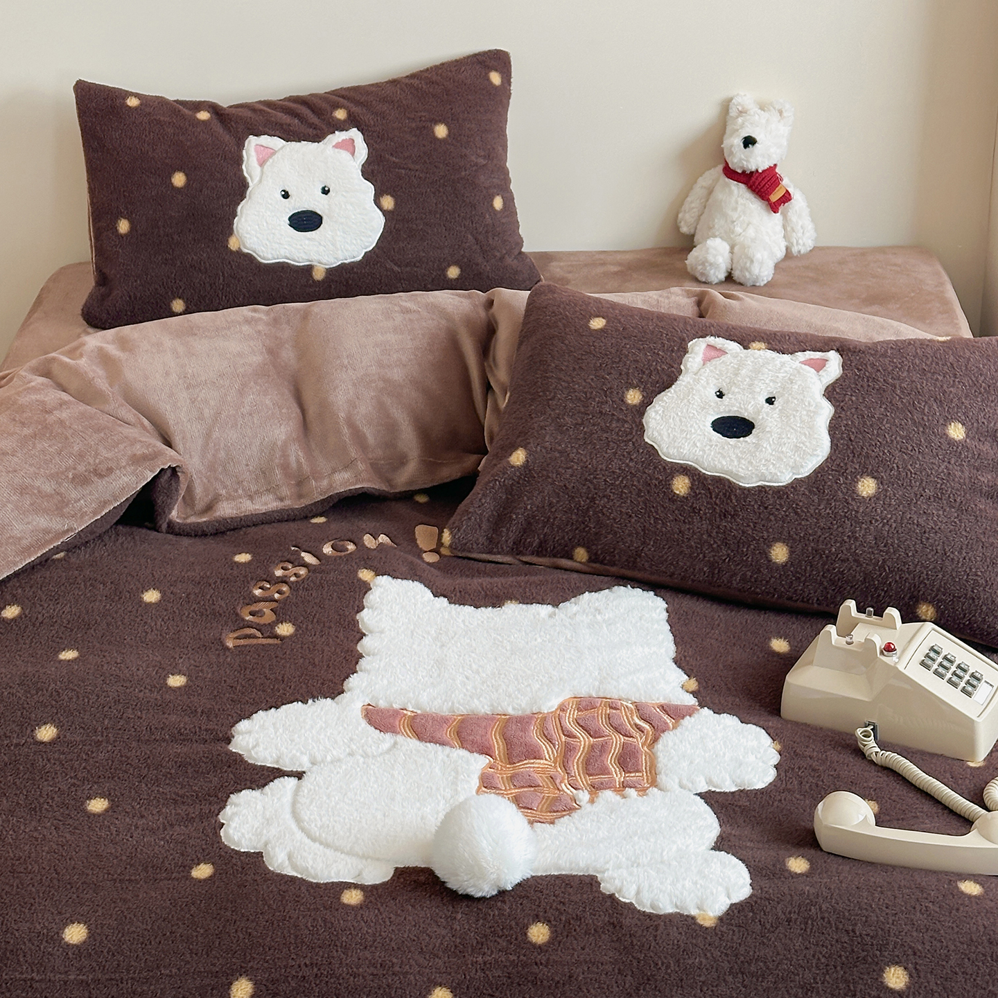 【千色屋】秋冬少女心仿羊羔绒加厚加绒牛奶绒贴布绣四件套保暖被套