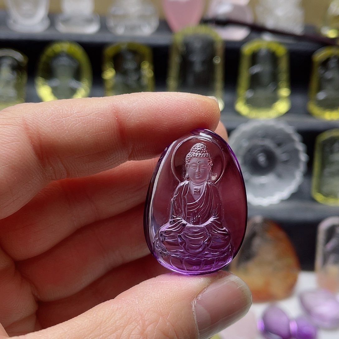 水晶颈饰未镶嵌卫*涯天然紫水晶大日如来吊坠