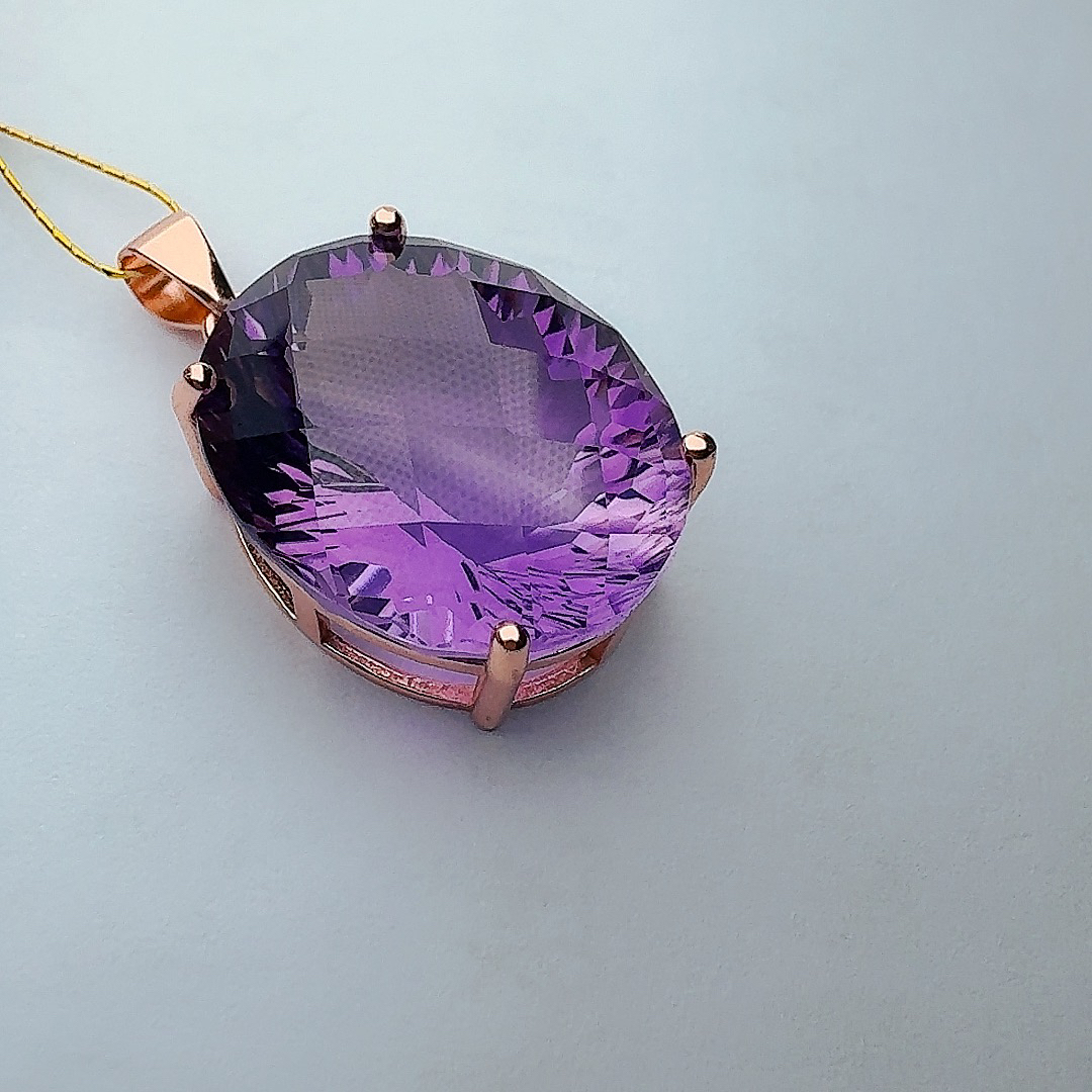 天然S925银紫水晶椭圆形吊坠16*20尺寸