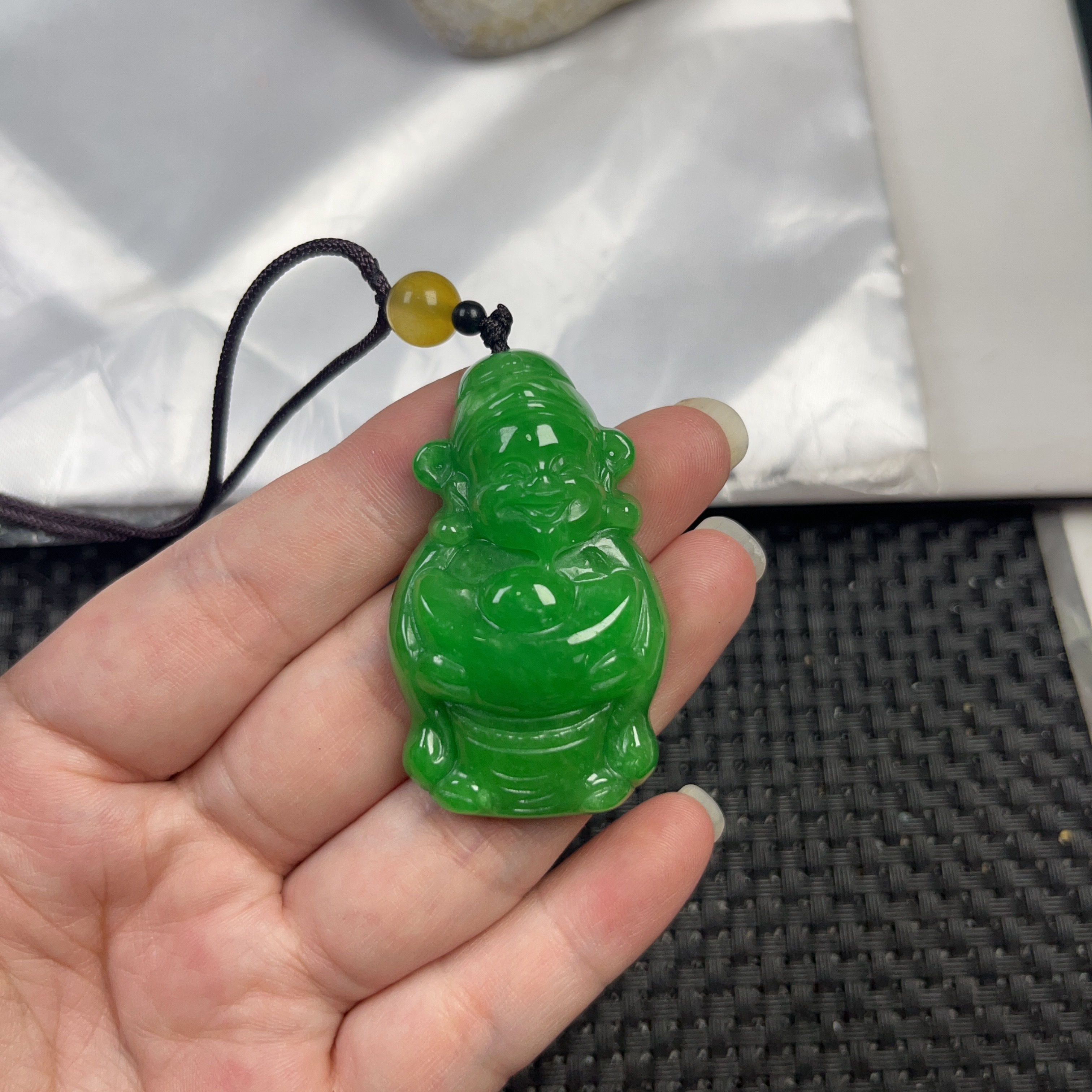 【聚宝严选】D451绿财神爷2号吊坠双手元宝妈妈款精致精美气质百搭