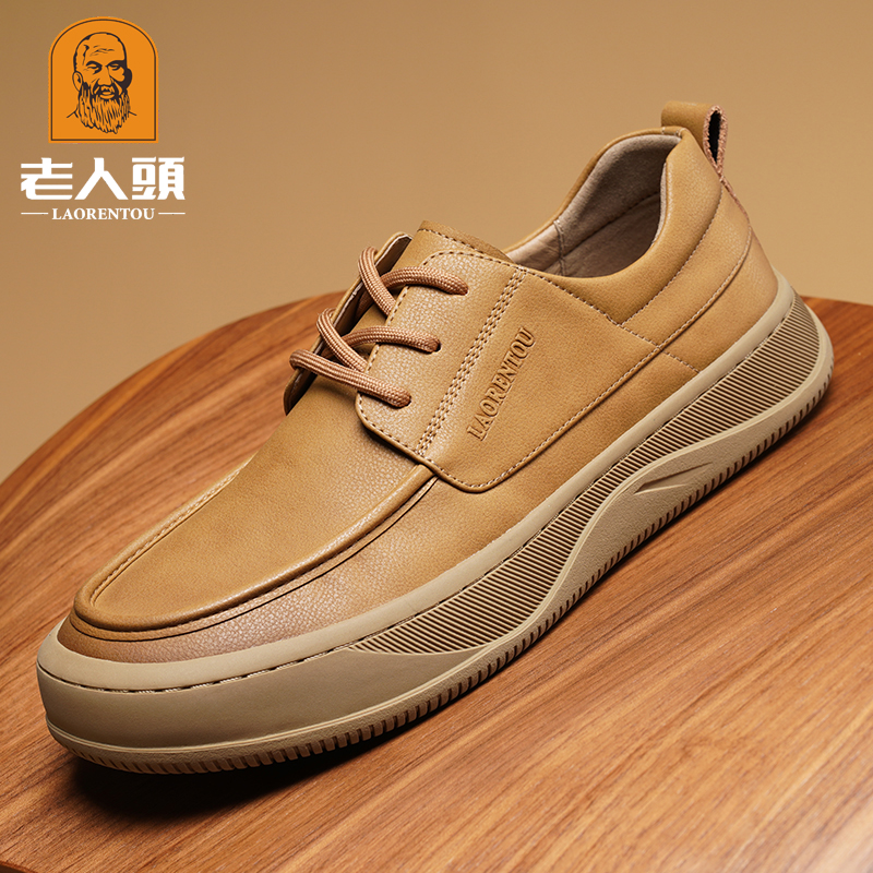 老人头男鞋2025新款复古百搭休闲皮鞋男软面大头鞋厚底耐磨乐福鞋