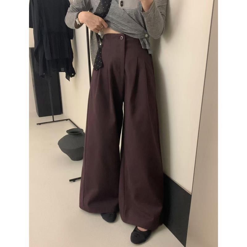 恩熙·压褶显瘦加厚阔腿裤女高腰宽松休闲长裤2251
