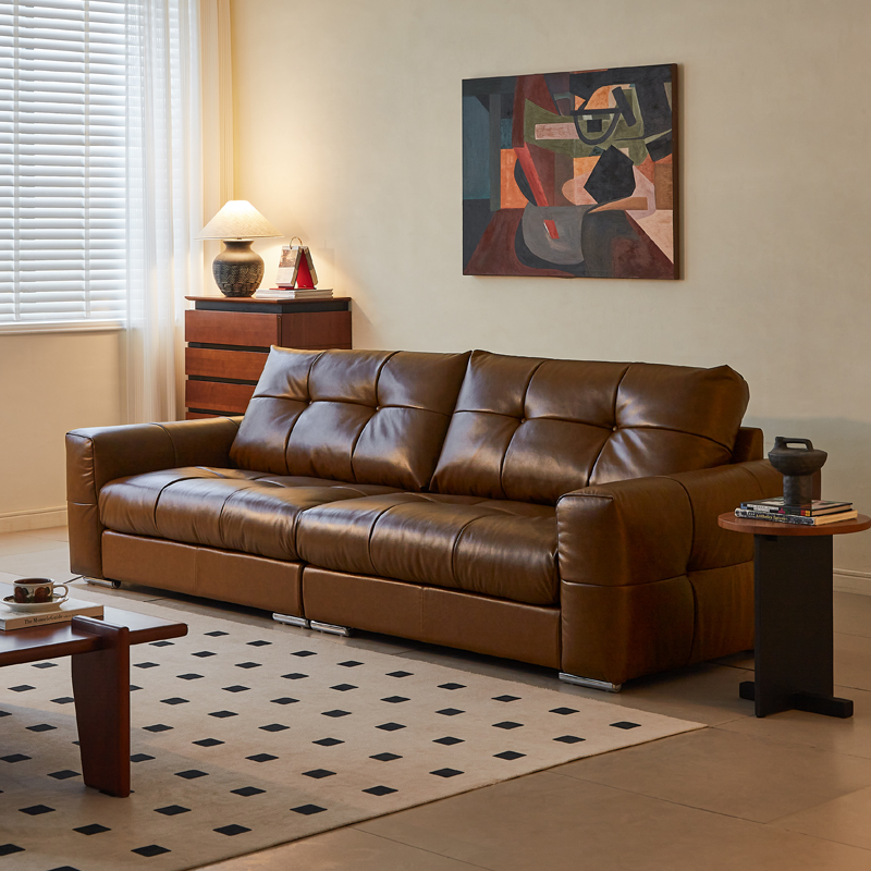 木陌往昔沙发真皮小户型客厅中古风沙发头层牛皮复古轻奢高级感