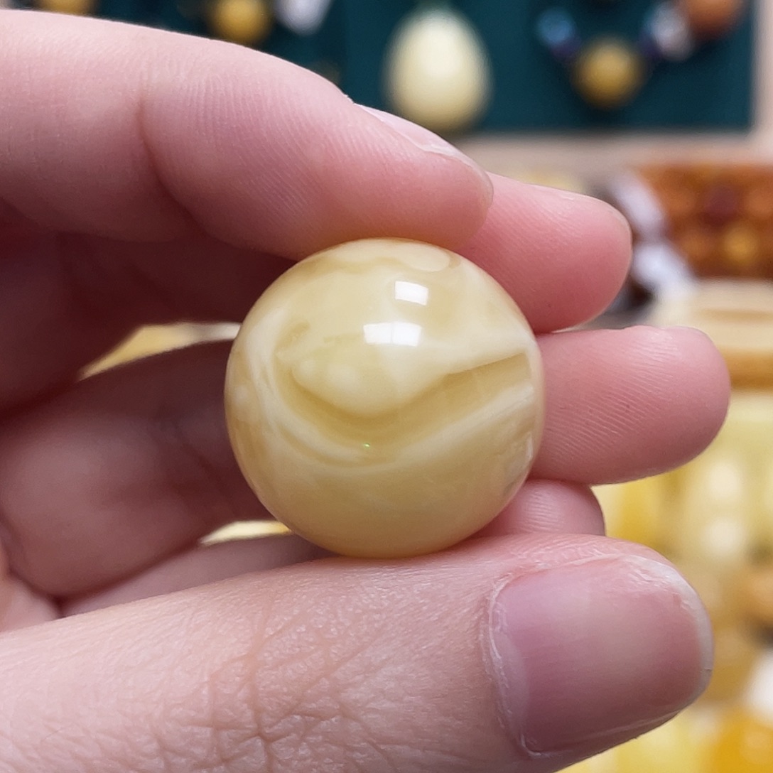 蜜蜡未镶嵌珠宝奇石20.7mm浓蜡妖花圆珠