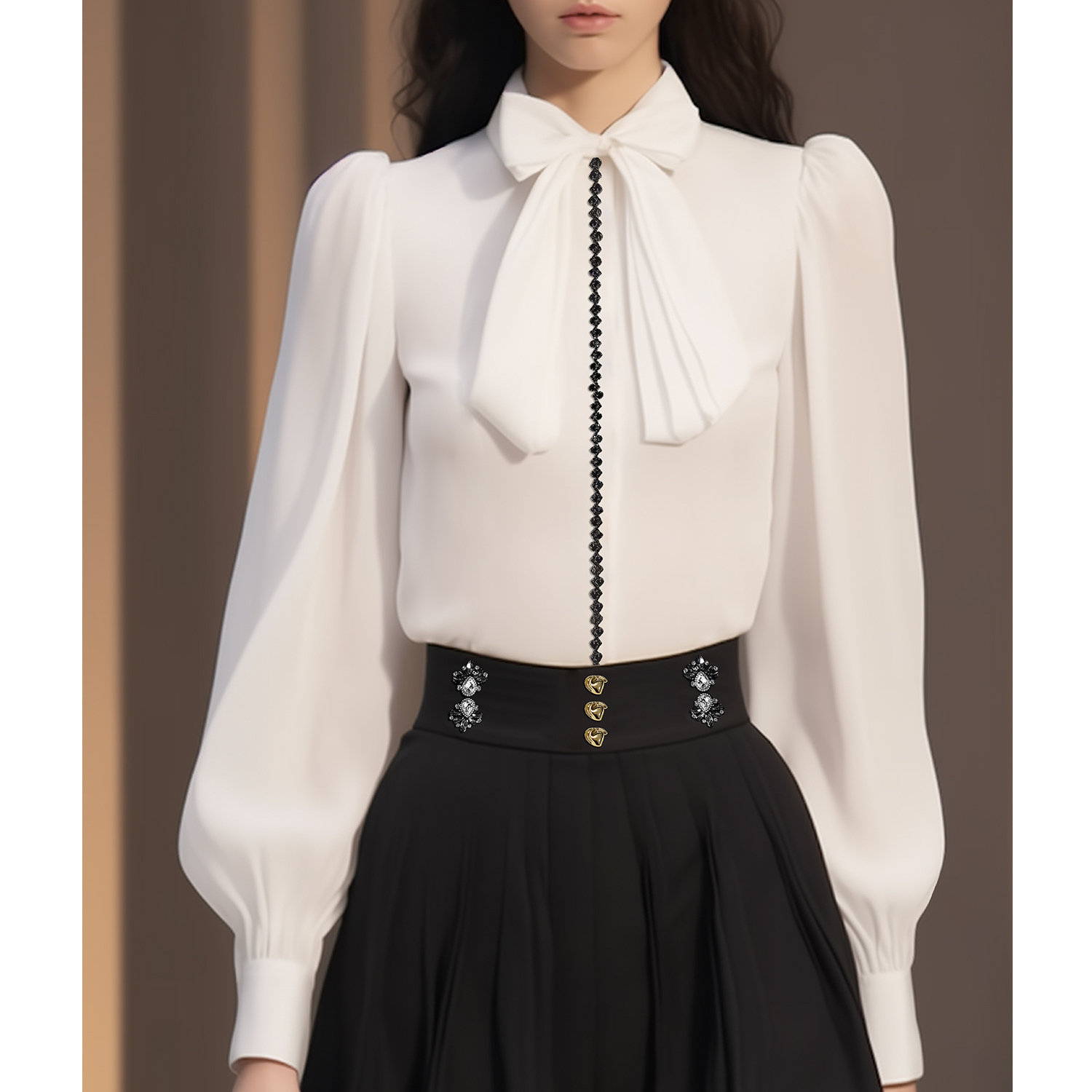 【媛媛女王专享】AUI白色设计感泡泡袖衬衫小众修身衬衣-24W056261