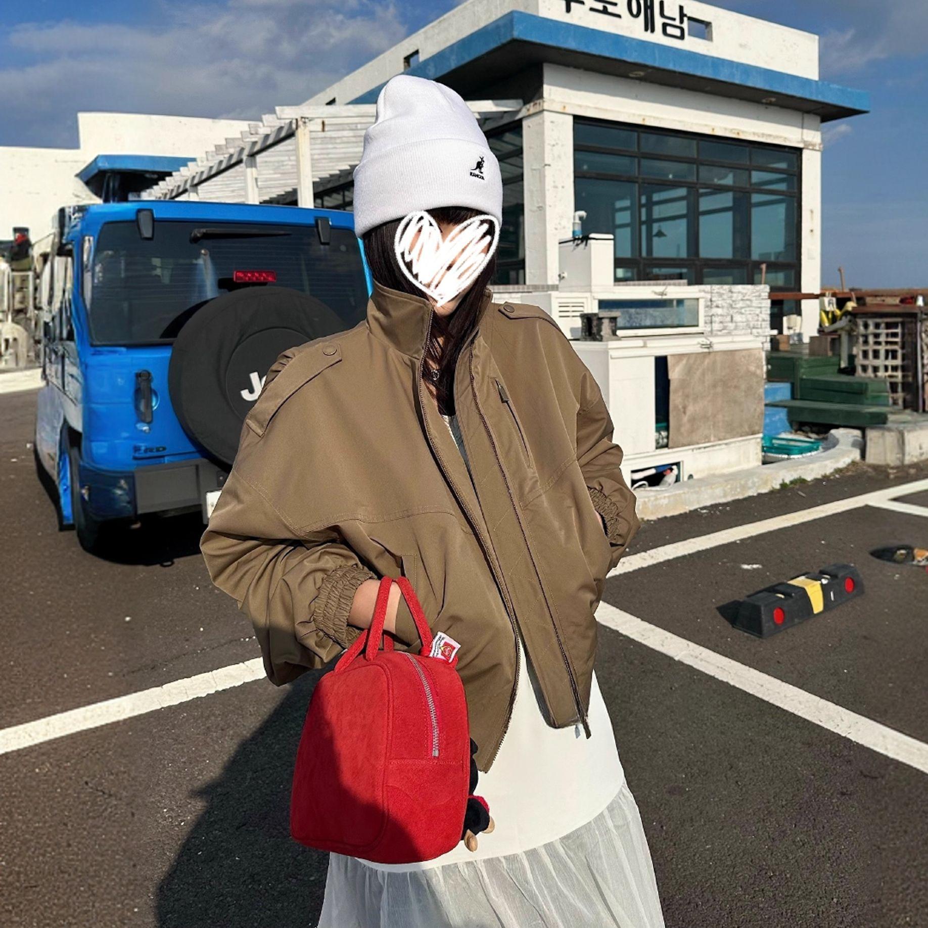 美式复古短款夹克外套女2025春秋防风宽松立领设计感上衣甜酷风潮