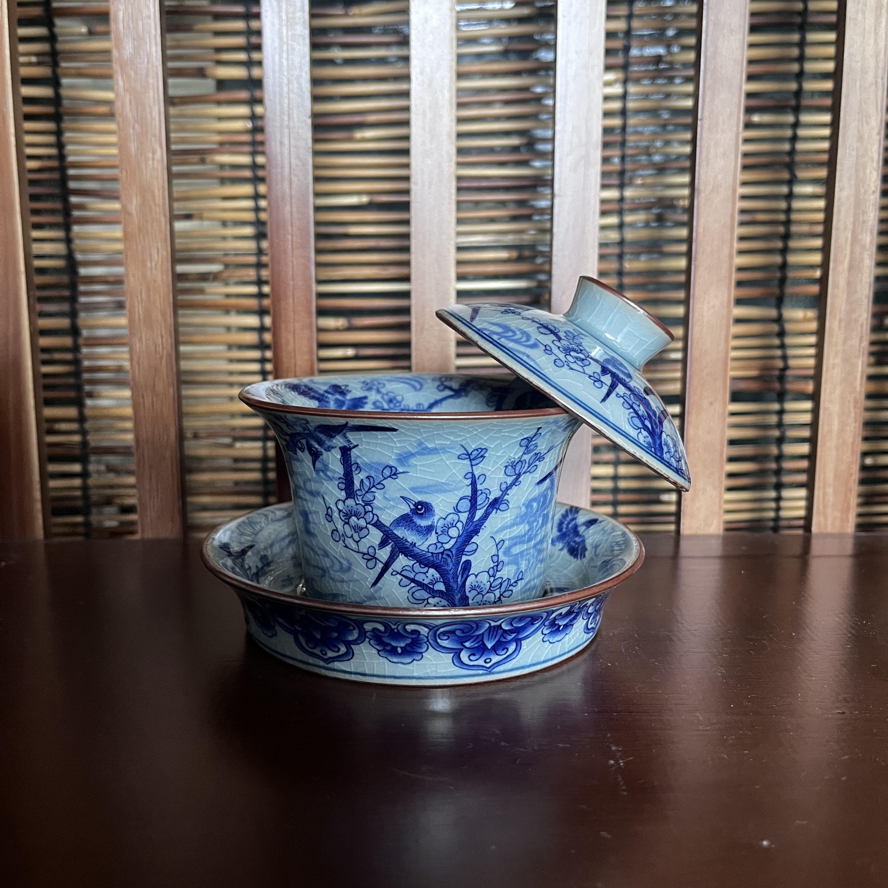 喜上眉梢老陶泥复古开片古锦盖碗悬停单个功夫茶具三才盖碗泡茶器