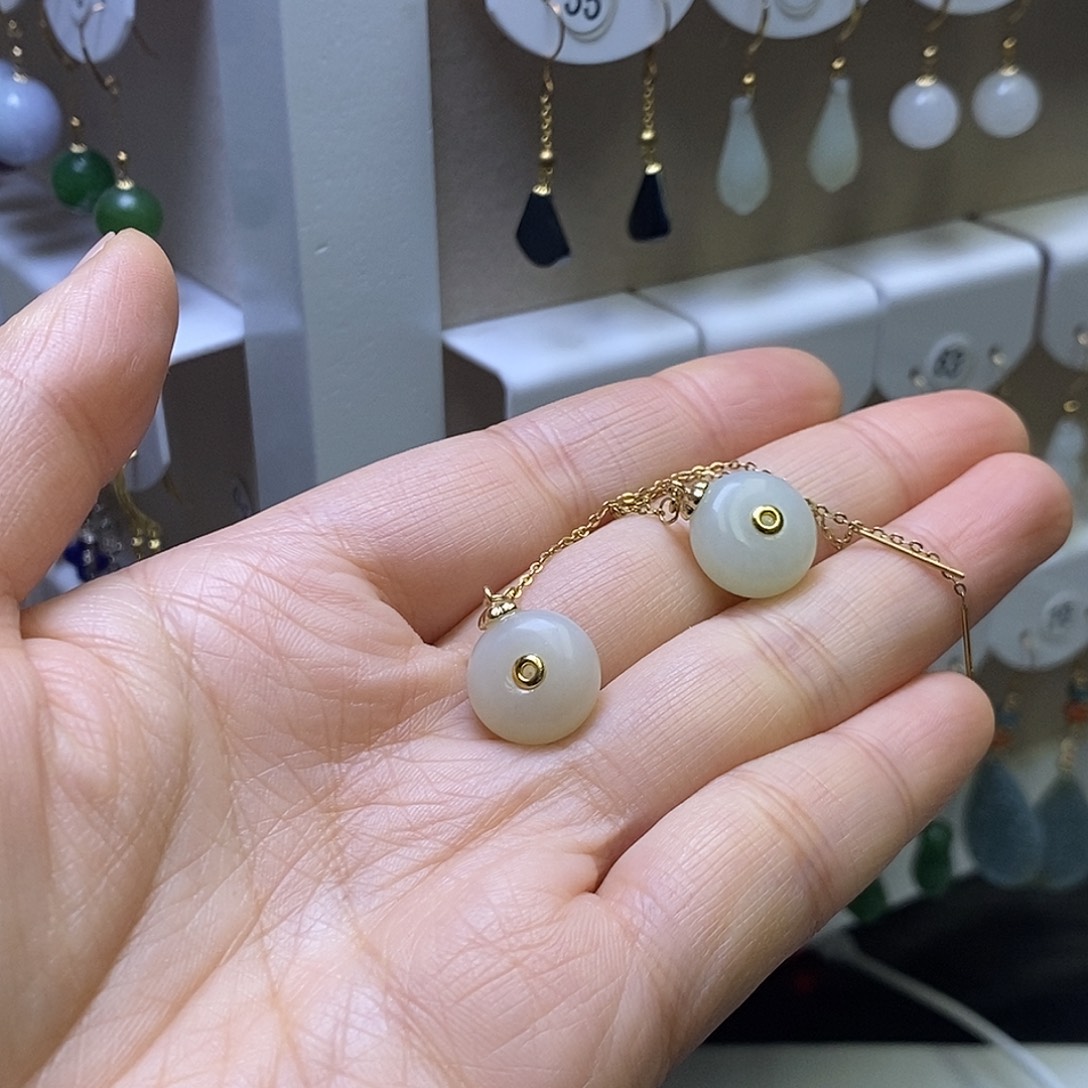 和田玉银S925镶嵌耳饰