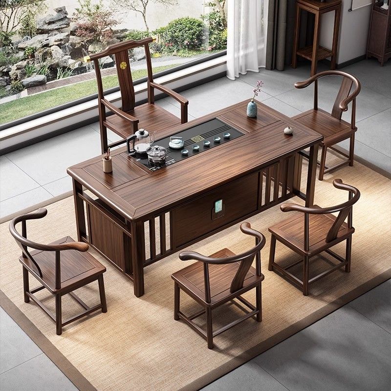 新中式乌金木茶桌椅组合实木办公室一整套家用客厅茶几功夫泡茶台