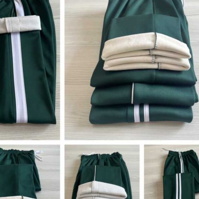 墨绿色白边加绒加厚校服裤子男女小学生宽松校裤直筒保暖运动长裤