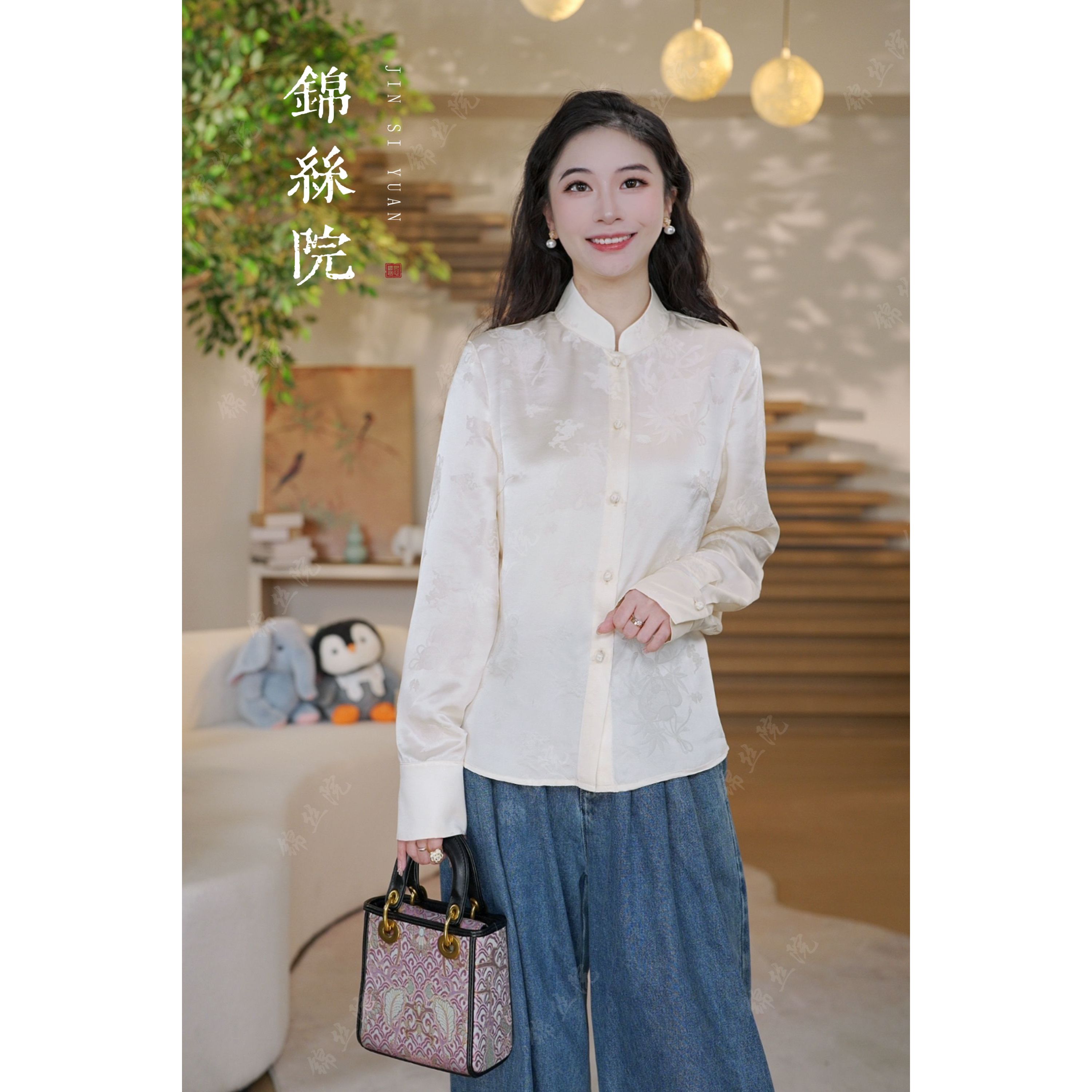 绸缘【向荣】秋款桑蚕丝提花文艺气质新中式国风上衣SYQ67183228
