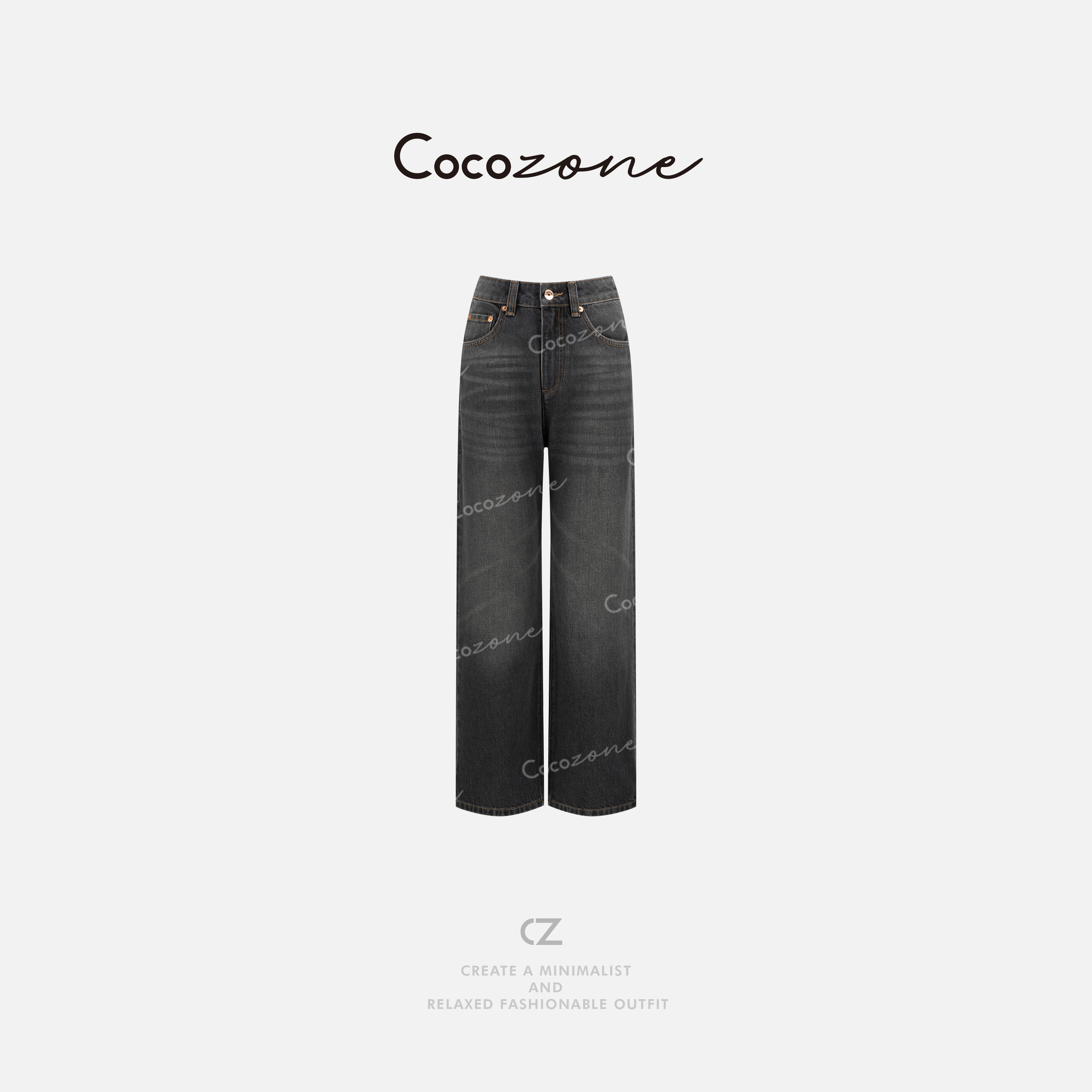 COCO ZONE刘一一 “定制牛”100棉美式喷马骝直筒牛仔裤 CD1A1352