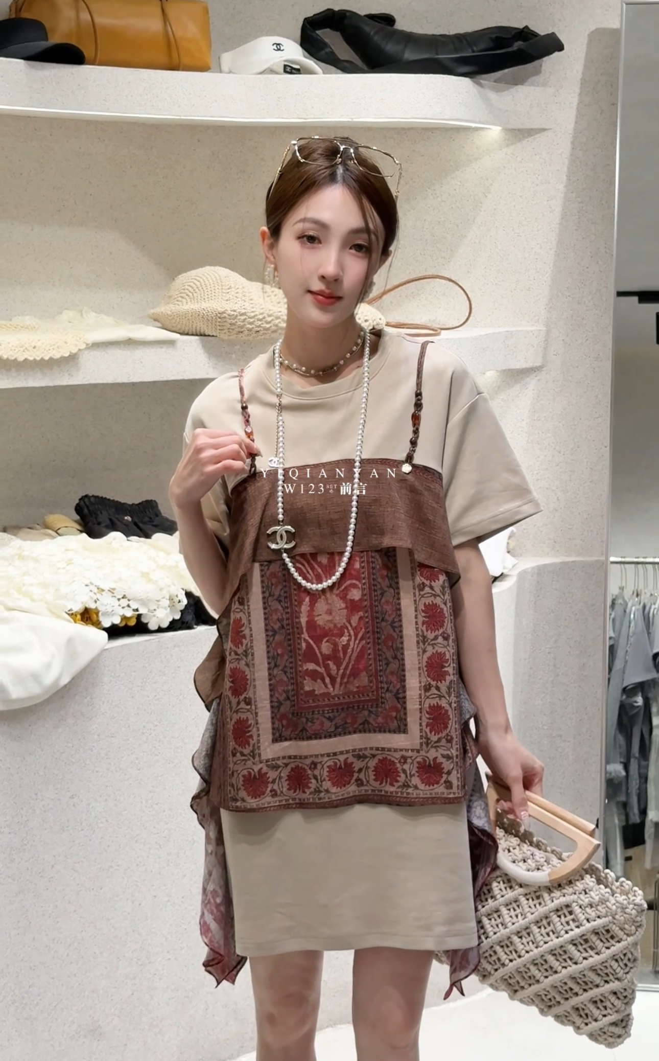 欧货正品W123新款拼接短袖T恤女宽松显瘦百搭上衣女7841