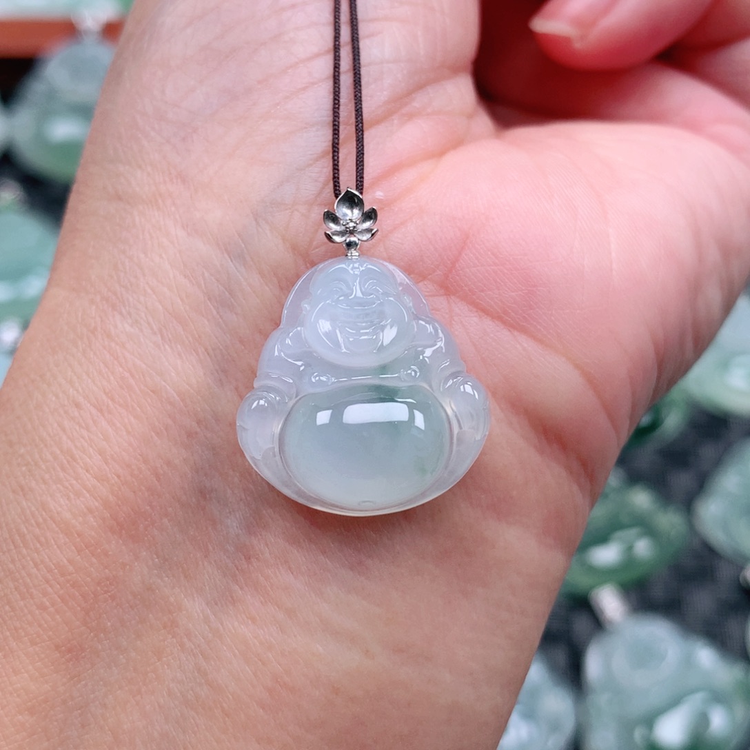 翡翠18K金镶嵌吊坠(不含链)厚卡6.7