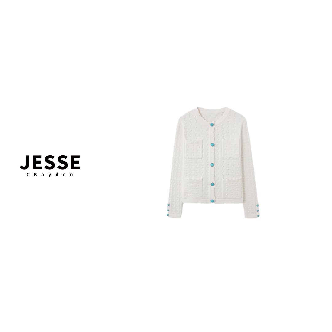 轻奢时尚单排扣女士开衫针织衫编织设计师小香风SS0550