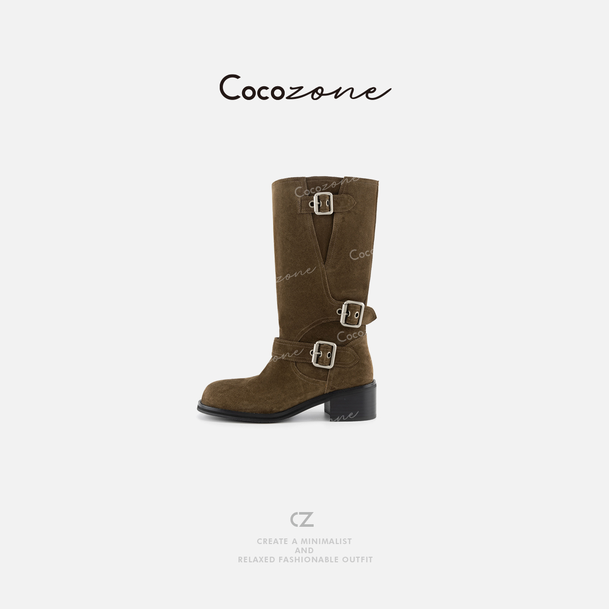 COCO ZONE 刘一一  带扣圆头粗跟旅行外出户外简约靴子CD2A1450