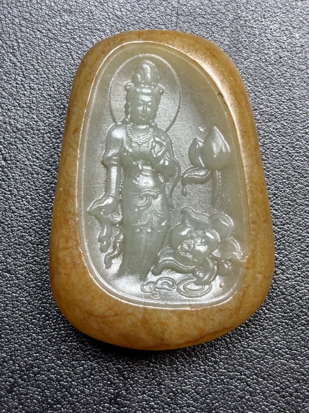 和田玉高货观音吊牌吊坠