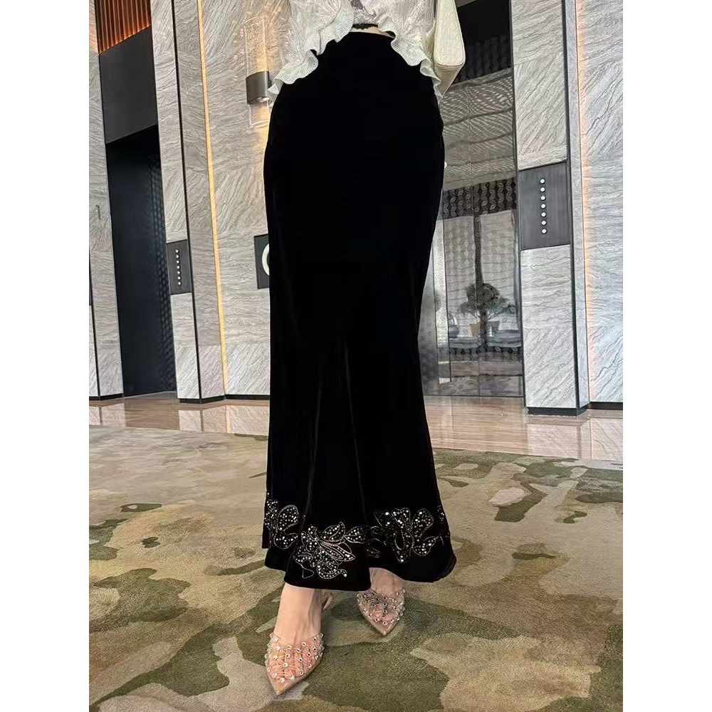 1992秋冬新款新中式丝绒外套百搭半身鱼尾裙