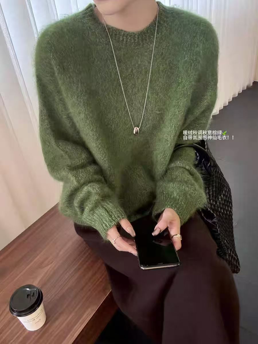 无缝一体~100【衣长58胸围50】羊毛拉绒毛衣女