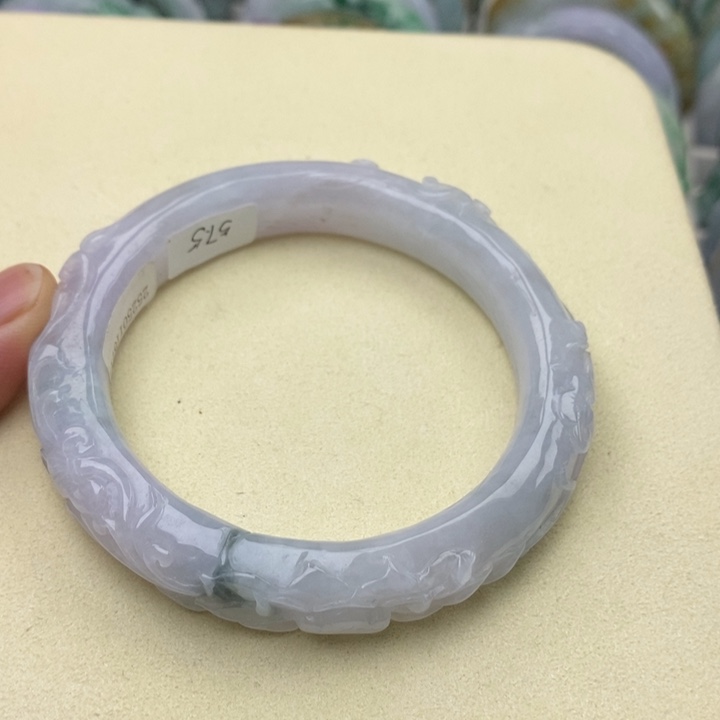 翡翠未镶嵌手镯57.5圈荷花