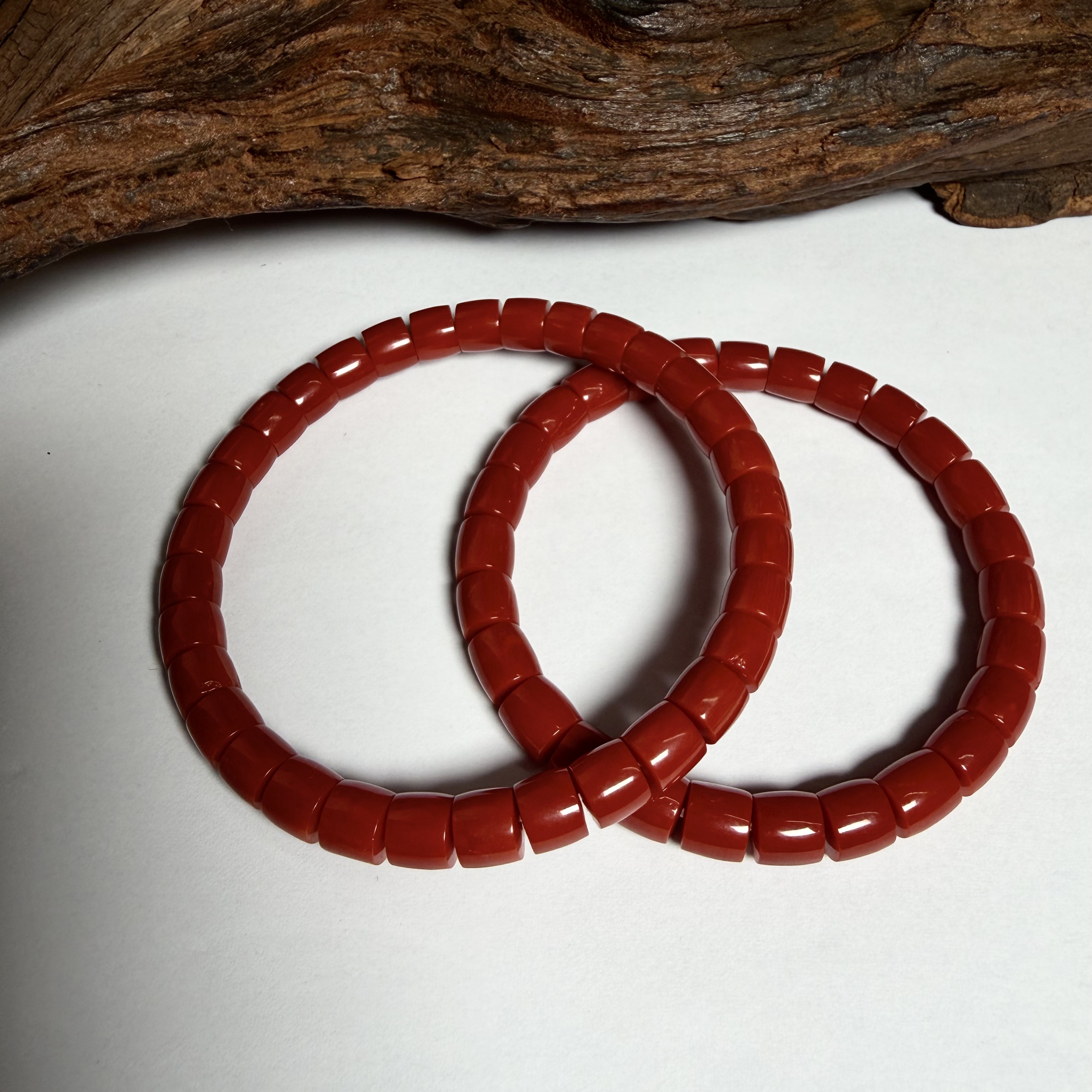 【碧海丹心】天然沙丁红珊瑚直桶珠手串 6.5mm-14018
