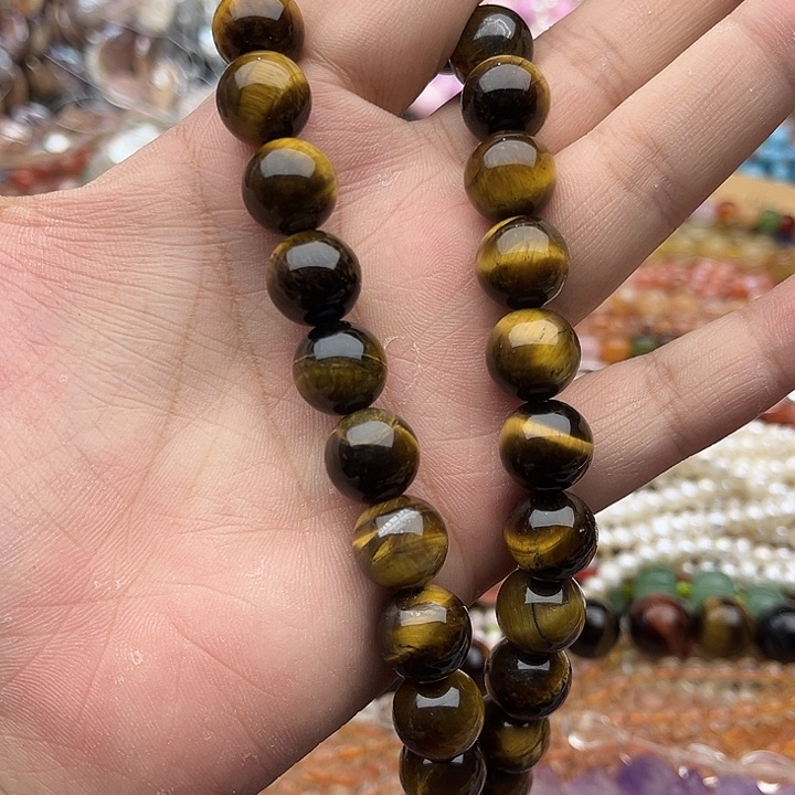 玛瑙/玉髓未镶嵌珠宝半成品一条14mm左右黄虎眼石