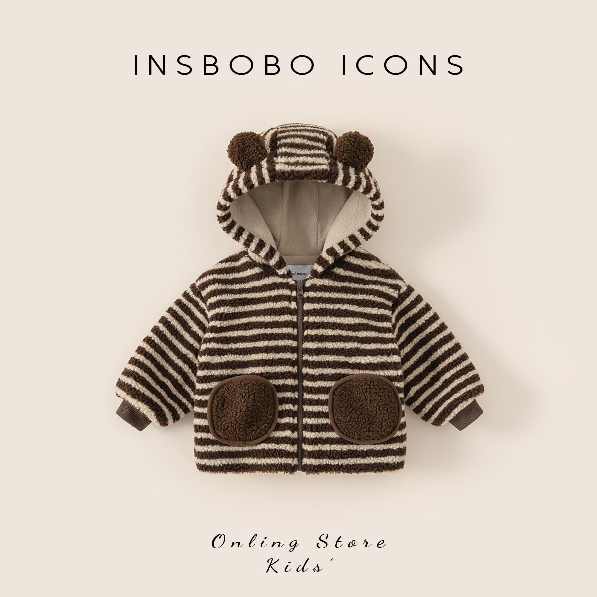 【专属】INSbobo外套冬季百搭保暖条纹连帽拼色口袋外套潮DY85118