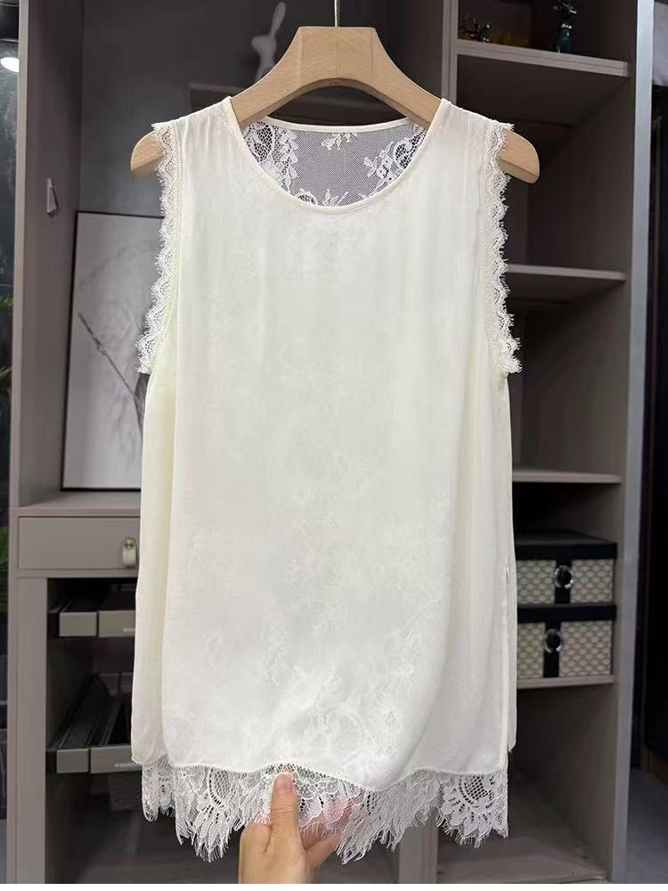 D50157南油爆款夏季无袖蕾丝拼接上衣