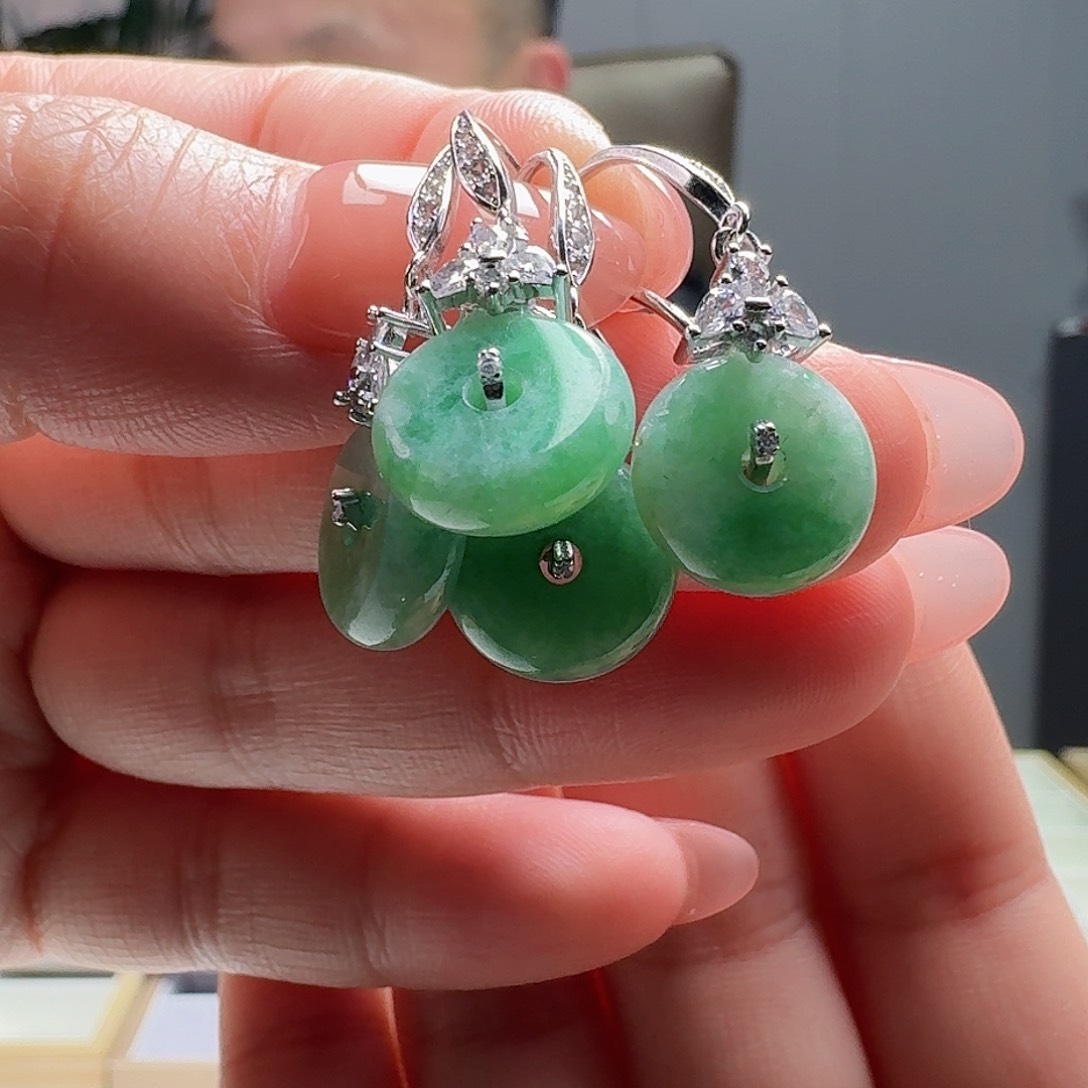 翡翠耳饰银S925镶嵌多样性发货其一