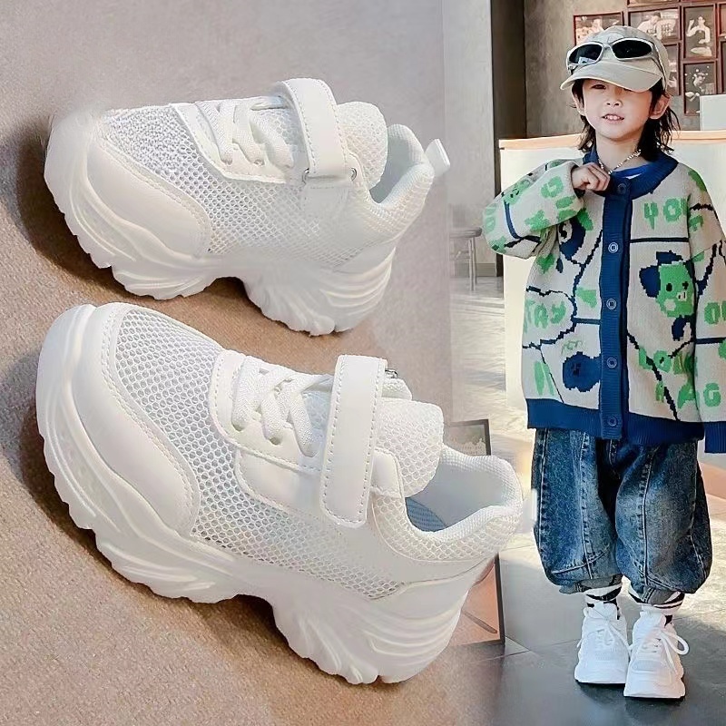儿童2025夏季亲子新款超轻底透气网老爹小白鞋X1616-1