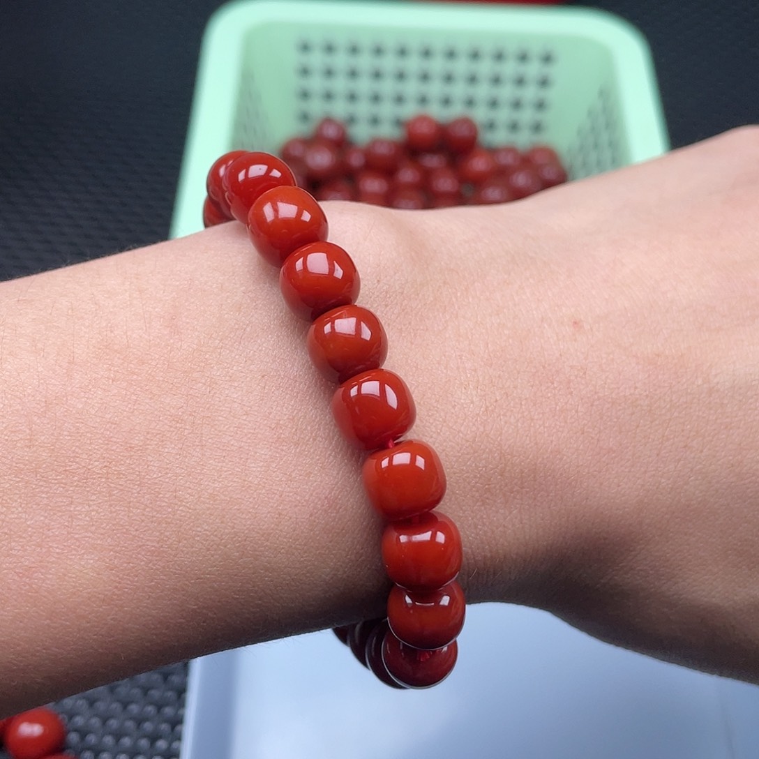 南红玛瑙9mm柿子红老型手链整串21颗未镶嵌