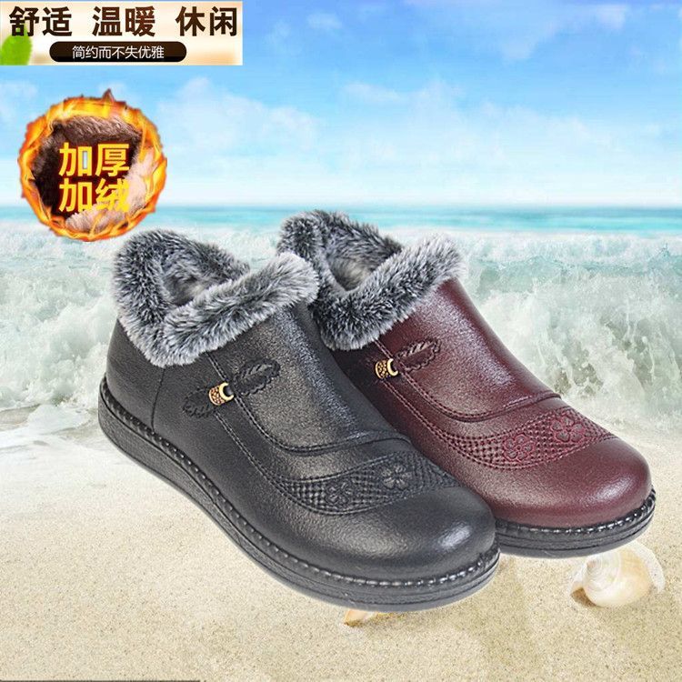冬季妈妈棉鞋加绒保暖防滑复古民族风绣花软底中老年奶奶棉靴