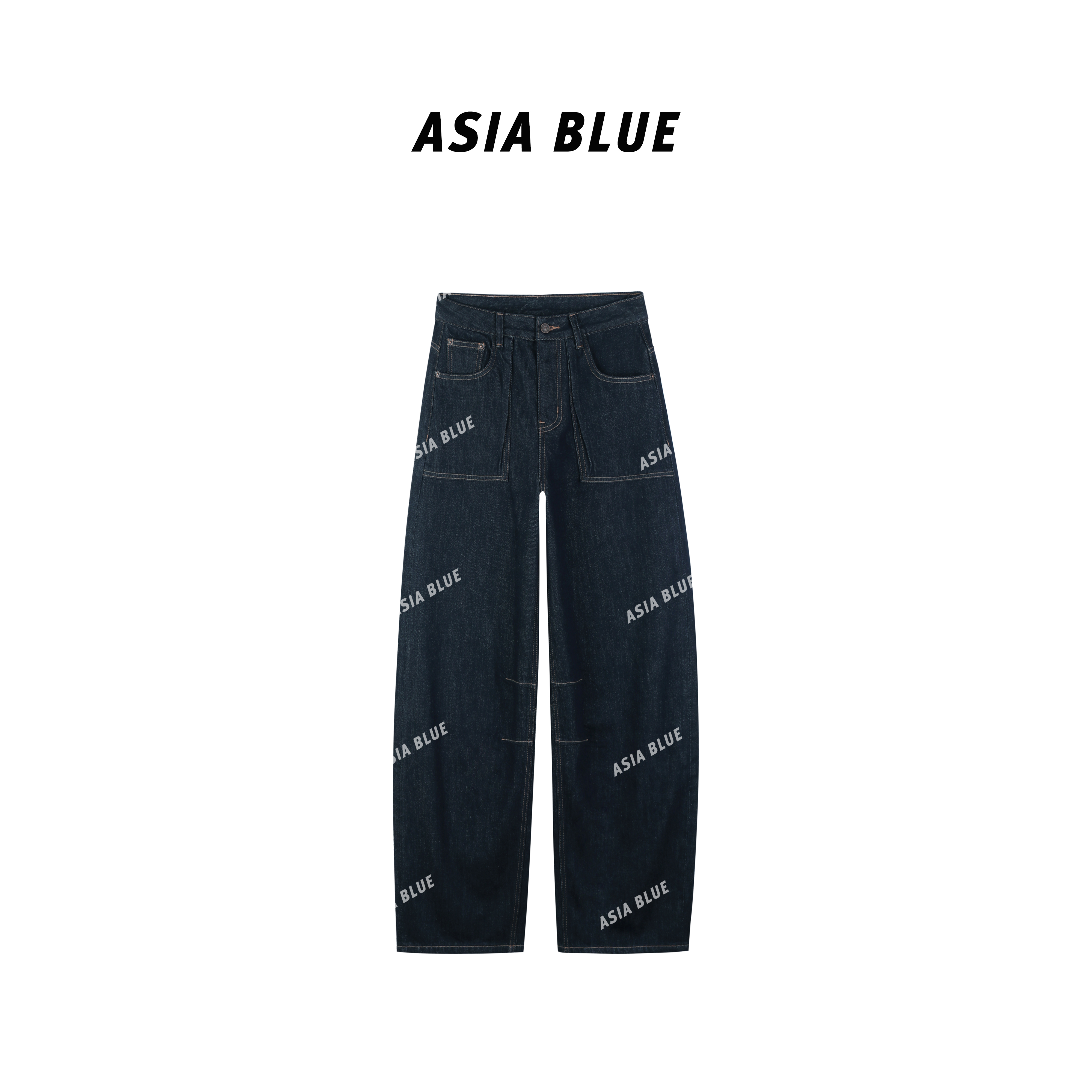 【ASIA BLUE】秋季无弹复古明线宽松小弯刀牛仔裤YW20013