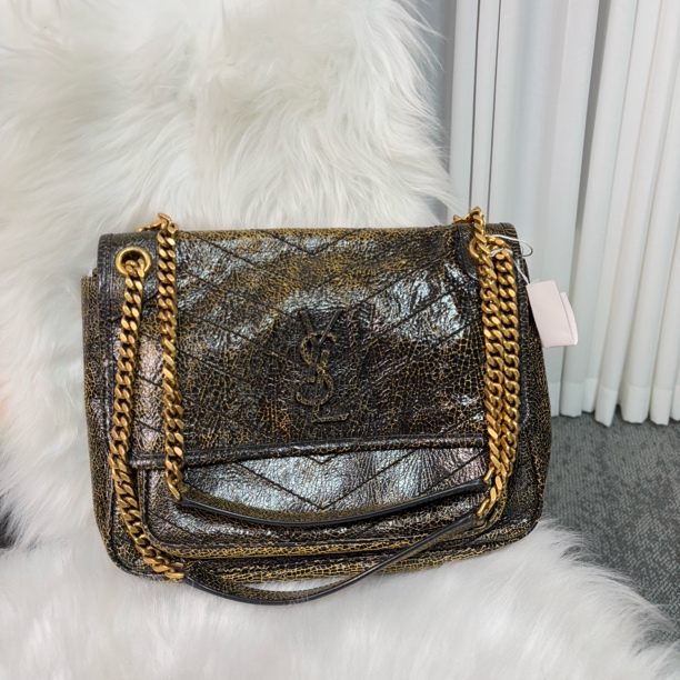 95新 YSL/圣罗兰 限定金属色爆裂纹 Niki 单肩斜挎包 xrk