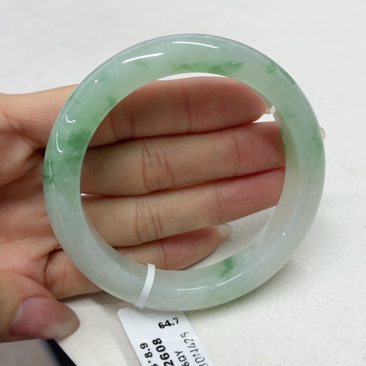 翡翠未镶嵌手镯57.4阳春白雪绿花