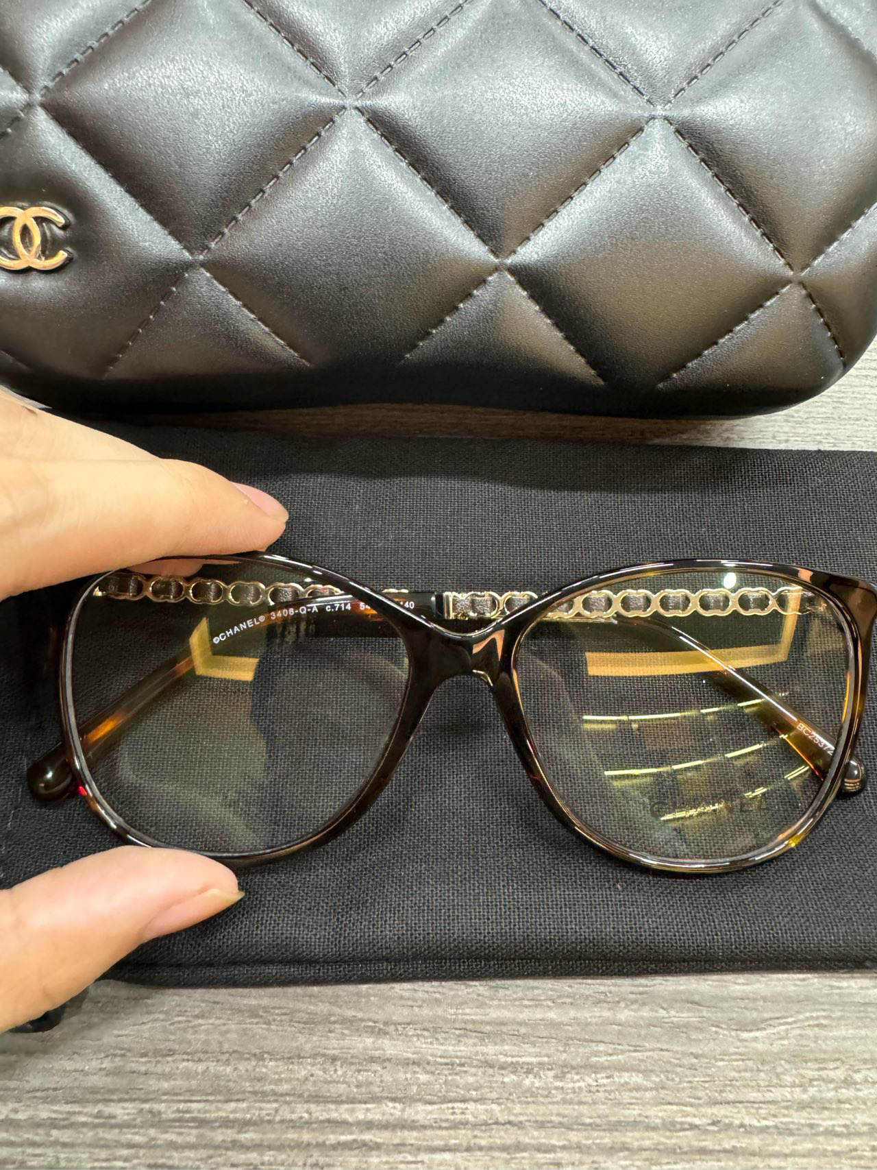 全新未使用 Chanel/香奈儿 小羊皮平光镜琥珀/全新带盒/