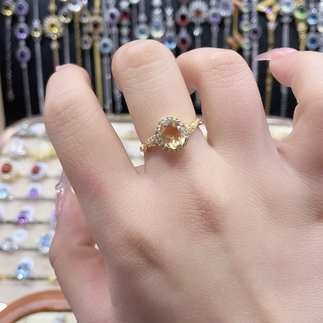 黄晶戒指银S925镶嵌戒指