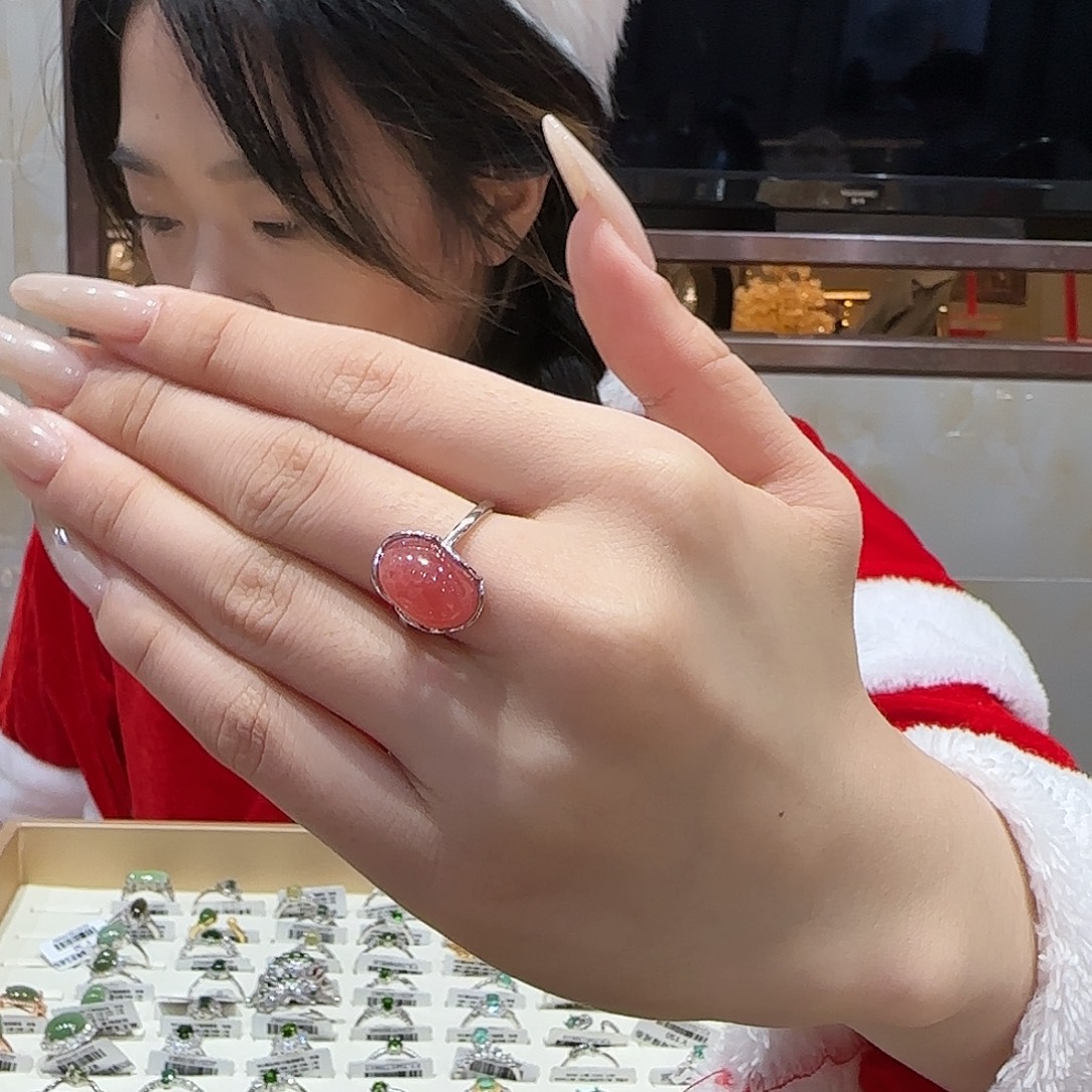 菱锰矿银S925镶嵌戒指/指环大蛋面 红纹石
