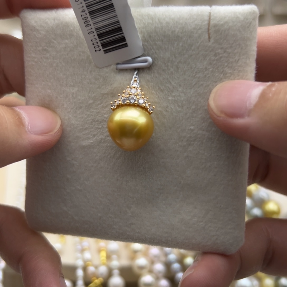 银S925镶嵌吊坠(不含链)海水珍珠12.8mm金珠冰雪女王