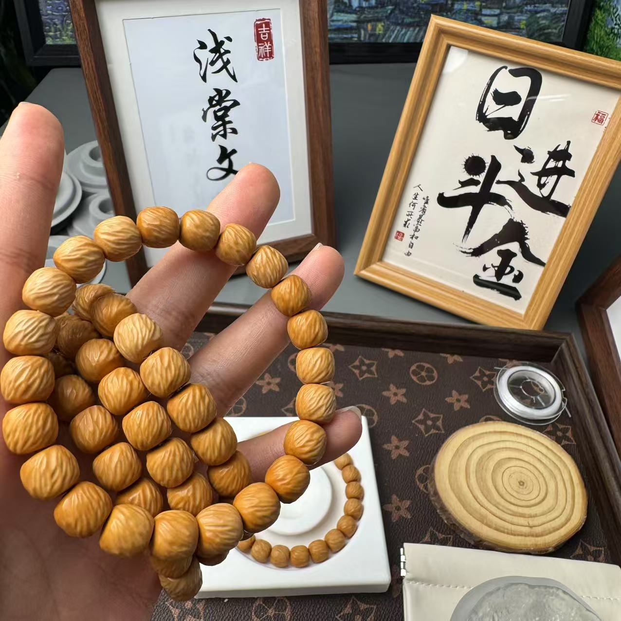 【浅棠 全品云锦】无瑕疵猴头毕业级精工雕刻核桃文玩手串